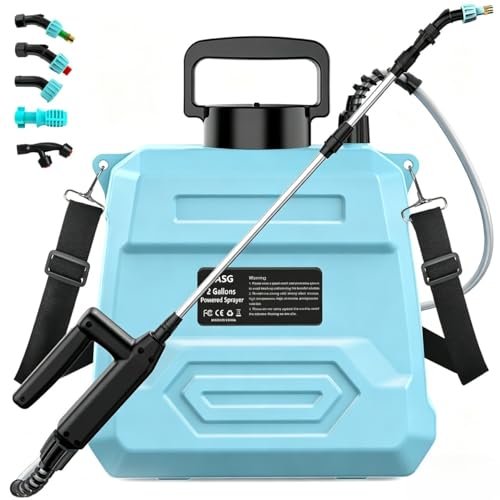 2 Gallon Electric Garden Sprayer, 7.4V Battery Powered Weed Sprayer with USB Rechargeable Handle, 5 Spray Nozzles, Telescopic Wand & Adjustable Shoulder Strap for Lawn & Yard