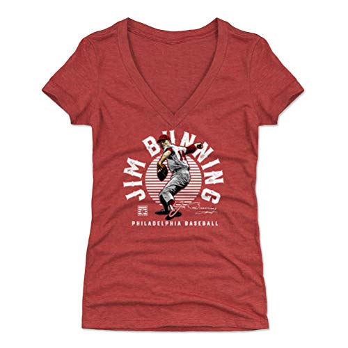 500 LEVEL Jim Bunning Shirt for Women (Women's V-Neck, Small, Tri Red) - Philadelphia Shirt for Women - Jim Bunning Emblem WHT