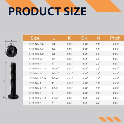 Image of (10 Pack) 5 /16-18 x 3 inch Flat Head Hex Socket Cap Screws Bolts, Black Oxide 304 Stainless Steel 18-8, Hex Drive Countersunk Furniture Connector with Spanner, Fully Threaded
