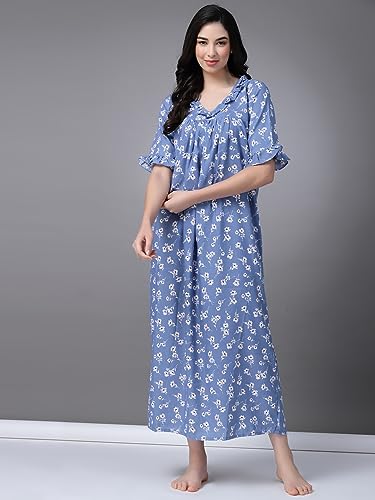 Image of OOMPH! Cotton Blend Nighty for Women's | Night Gown | Nighty | Nightdress | Maxi Dress | Sleepwear | Gown for Women | Nighties | Sleepwear