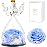 LURLIN (ルリン) 女性への誕生日ローズギフト、プリザーブドフラワーローズギフト、お母様への永遠のローズ付きガラス天使の置物 おばあちゃん 妻 友達 先生、看護師、記念日や女の子へのギフトに。