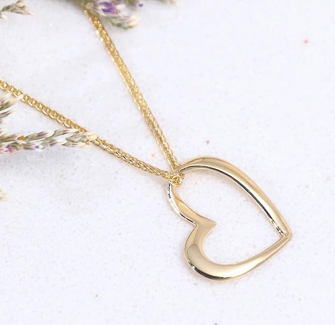 SISGEM 14k Gold Open Heart Necklace for Women, Real Gold Love Pendant and Wheat Chain Jewelry for Wife, Gifts for Her, 18 Inch2