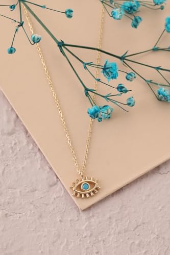 Evil Eye Pendant, 14K Real Gold Eye Necklace, Minimalist Gold Evil Eye Pendant, Dainty Custom Evil Eye Necklace3