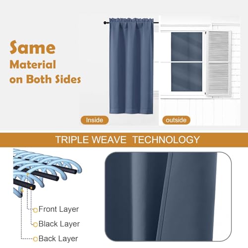 Image of Aiyufeng Denim Blue Short 36 Inches Blackout Curtain 2 Panels Set, Half Window Rod Pocket Privacy Curtain Tiers for Kitchen, Curtains Blackout for Bathroom Shades, W40 x L36 Inch, Denim Blue