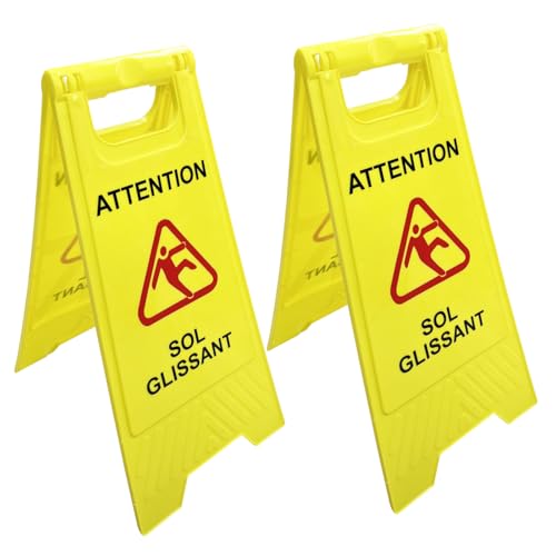 Panneau attention sol glissant jaune 60x29 cm - Lot de 2 balises de sécurité pour sol mouillé