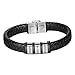 Produktbild Bosajewel Personalisiertes Lederarmband für Herren Silber Name Perlen Charm Armbänder Verschluss mit Magneten Graviert 3 Name ID Herren Schmuck Armband für Vater Freund