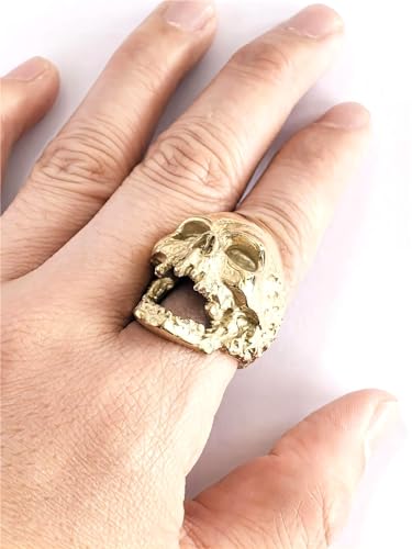 JAJAFOOK Jewelry Men's Stainless Steel Gold Tone Gothic Skull Rings, Domineering, Biker, High Polished4