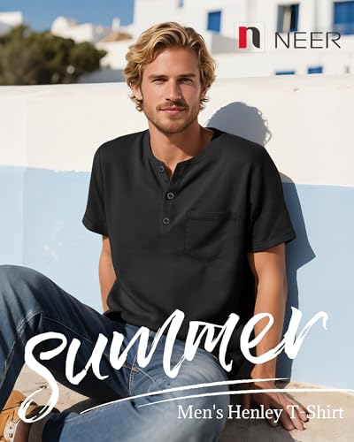 Neer 3 Pack Men's Big and Tall Henley T-Shirts, Short Sleeve Cotton Pocket Oversized Tops Casual Summer Soft Loose Basic Tees3
