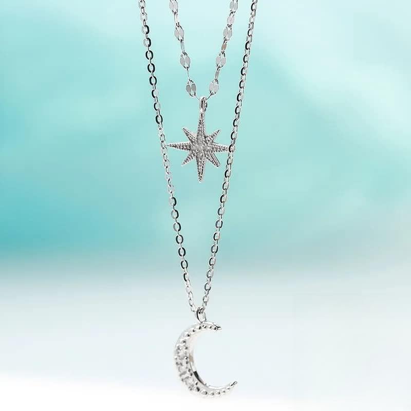 Collier ras du cou double perles femmes avec pendentif chaîne étoile lune CZ de mariage
