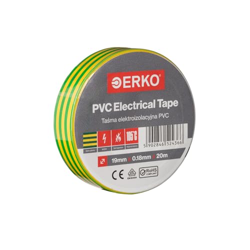 ERKO Isolierband PVC Gelbgrün 19mm x 20m, Elektrische Leitungen Reparatur, Hochflexibel mit starker Klebekraft, Chemiebeständig… – Ansicht 3