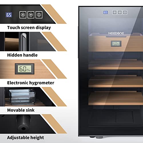 NEEDONE 300 Count Cabinet with Heating and Cooling Electric Temperature Control System, Made with Spanish Cedar Wood Shelves & Drawer with Hygrometer, LED Lighting, Gift for Men