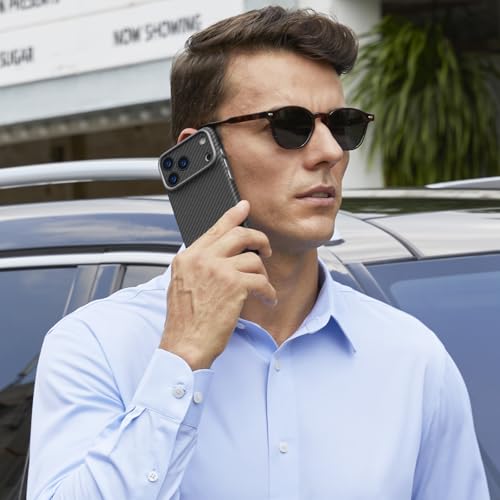 memumi Real Aramid Fiber for iPhone 17 Pro Case, [NO-case Feeling] Durable Sturdy Aramid Fiber with 0.5mm Slim Case for iPhone 17 Pro Thin and Minimalist in Carbon Fiber Design, Grey Black