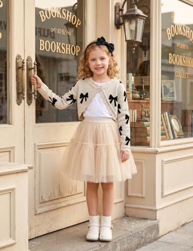 Image of Arshiner Girls Open Front Bolero Shrug Kids Long Sleeve Cropped Elegant Cardigan Knit Sweater