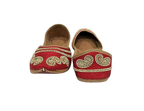 Red Jutti Flats for Women Punjabi Jootis Shoes Bohemian Flat Sandles Handmade Beaded Traditional Ballerina4