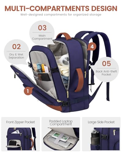 Image of LOVEVOOK Travel Backpack For Women Flight Approved, 50L Large Carry On Backpack, Personal Item Travel Bag for Airplanes, Business 18 Inch Laptop Backpack, Weekender Overnight Daypack, With 3 Cubes