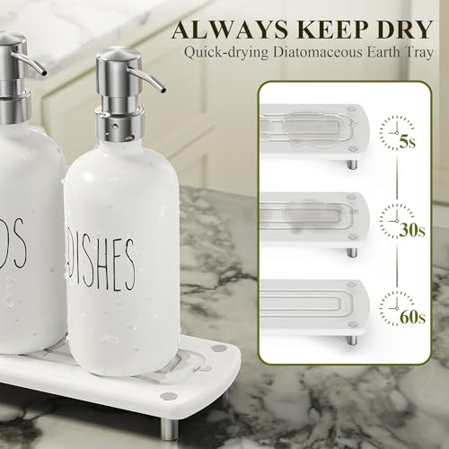 Image of Cisily Housewarming Gifts New Home Basket, Kitchen Soap Dispenser Set Comes with Ceramics Sponge Holder, Silver Stainless Steel Pumps, and Instant Dry Tray, Hand and Dish Soap Dispenser Set