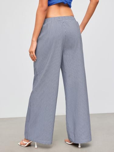 Women's Striped Straight Wide Leg Trousers Print Letter High Waist Y2K Fashion Pants2