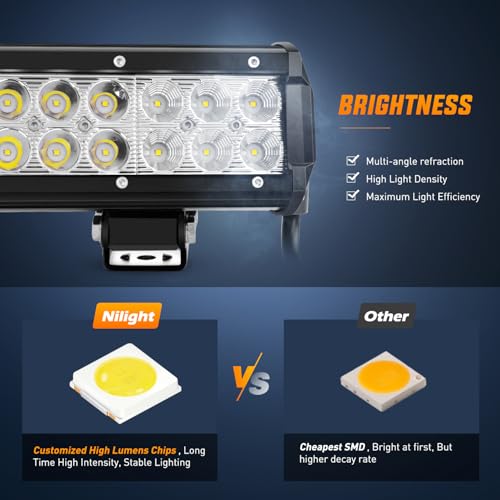Image of Nilight LED Light Bar with Yellow Black Covers 20 Inch 126W | Spot Flood Combo Beam, Super Bright Off Road Driving Fog Boat Lighting for Trucks Pickup Golf Cart SUV ATV UTV 4x4 Van Camper