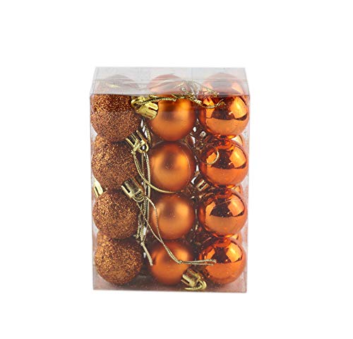 Bestjybt 24pcs 1.18" Small Christmas Ball Ornaments Shatterproof Christmas Decorations Tree Balls for Holiday Wedding Party Decoration, Tree Ornaments Hooks Included (Orange, 3cm/1.18")