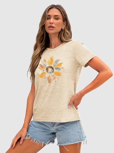 Image of Anbech Womens Dandelion Graphic T-Shirts Teen Girls Cute Sunflower Print Casual Tee Tops