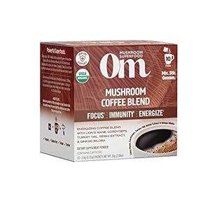 Om Mushroom Superfood Coffee Blend Mushroom Powder, Single Serve, 10 Count, Organic Arabica Beans, Lion’s Mane…