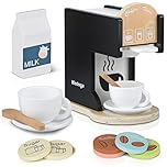 Play Kitchen Accessories Kids Wooden Coffee Maker Toy Espresso Machine Toddler Toy Kitchen Sets for Girls and Boys (black)