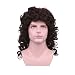 Yilys 80s Heavy Metal Long Brown Curly Mullet Wig Halloween Rocker Wig for Men Women