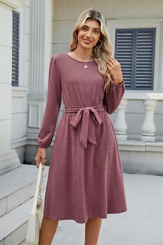 Image of Newshows Womens Long Sleeve Casual Dresses 2025 Business Work Teacher Fall Church Belted A Line Flowy Midi Dress