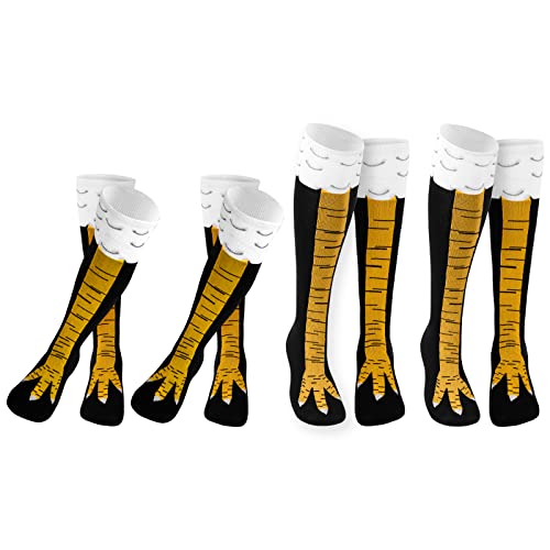 Linkidea 2 Pairs Chicken Feet Knee High and 2 Pairs Funny Calf Socks Women Men Turkey Socks Funny Gifts M