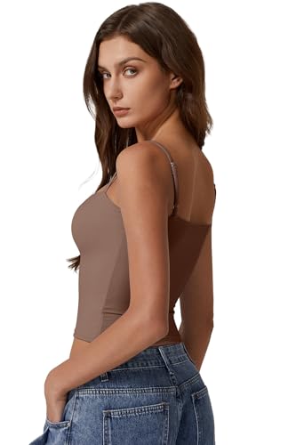 Image of QINSEN Women's Double Lined Basic Tank Top Adjustable Spaghetti Straps Sleeveless Camisole Shirts