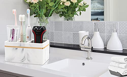 Lomcoiz Electric Toothbrush Holders，Toothpaste Makeup Brush Razor Stand Bathroom Organizer ， With Multi-Functional 5 Slots For Electric Toothbrush-Resin Of Marble Color #TOP1