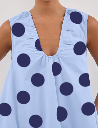 Image of OLAPTA Women Summer Sleeveless Babydoll Mini Tank Dresses Loose Fit Scoop Neck Ruched Short Dress with Pockets Party Clubwear