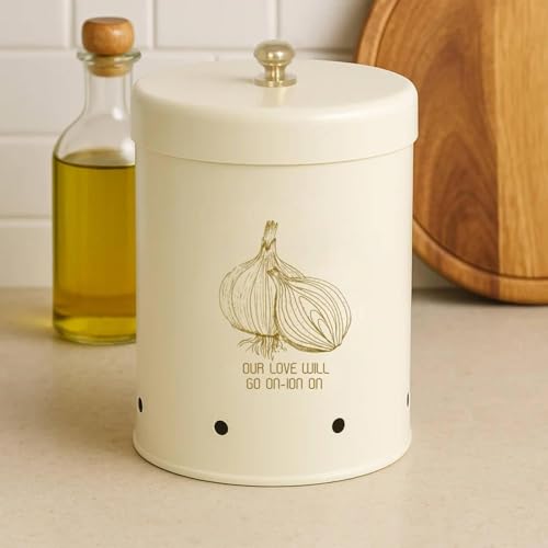 livingwithelan Elan Country Metal Onion Storage Bin, Vegetable Organizer for kitchen,Storing Onion 1.5 kg (Off White)