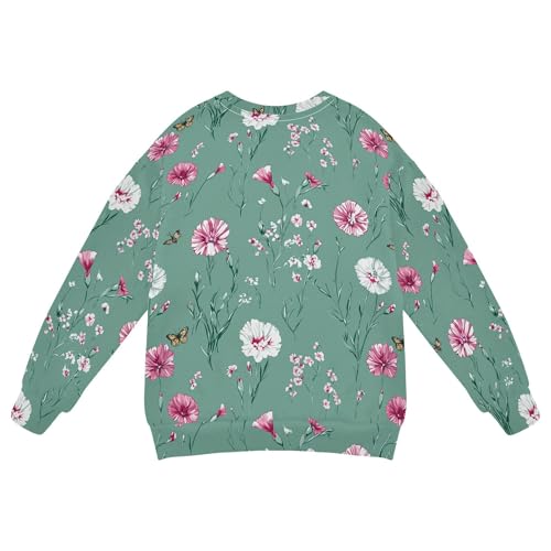 JUNZAN Cartoon Dianthus Sage Green Little Kids Hooded Sweatshirt Crewneck Sweatshirt With Hoodie Camping 4T2