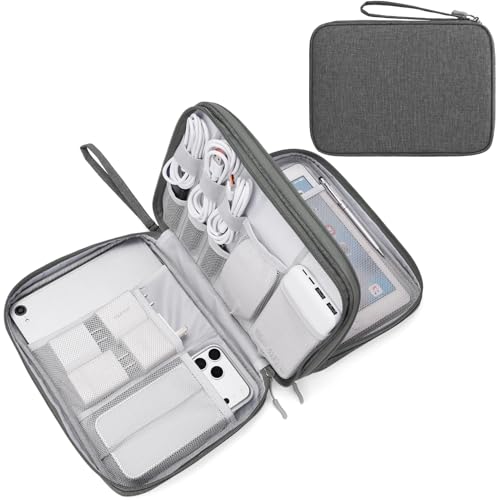 Image of FYY Electronic Organizer, Extra Large Travel Cable Organizer Bag Pouch Portable Waterproof Double Layers All-in-One Storage Bag for iPad, Cable, Power Bank, Laptop Charger for Office /Home, Dark Grey