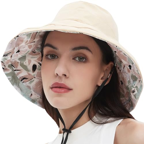 Philights 100% Cotton Women Sun Hats Wide Brim Gardening Bucket Hat Travel Sun Protection Packable Womens Beach Hat -Fold-Up Brim cover