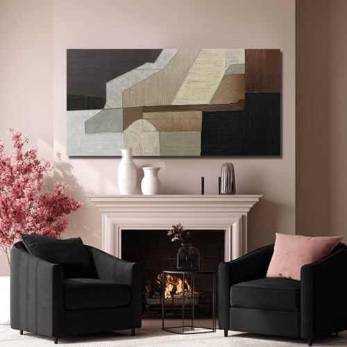 Image of VAYIMDH Abstract Wall Art Wall Decor Living Room Contemporary Pictures Bedroom Brown Wall Art Black Artwork Geometry Decorations for Home Office 24 inchx48 inch