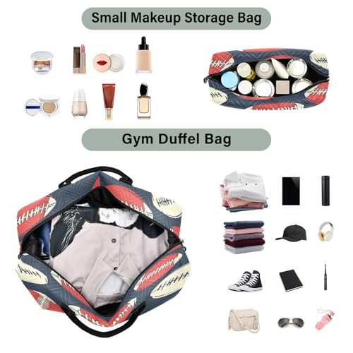 Travel Duffle Bag Weekender Bags Overnight Bag with Toiletry Bag Gym Duffel Bag American Football Pattern for Travel Business Trips Sport4