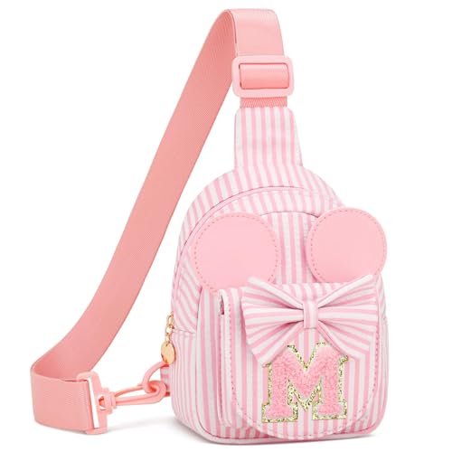 Image of Initial Purse for Girls Kids,Birthday Gifts for 3-8 Years Old | Personalized Crossbody Bag, Small Toddler Sling Bag Cute Fanny Pack, Gift for Daughter Sister Grandkids, Striped Pink M