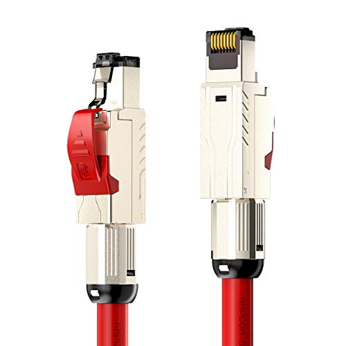 AMPCOM 82ft/25m Cat8 Ethernet Cable(Red) S/FTP 22AWG Screened Solid Cable 2000Mhz(2Ghz) up to 40Gbps with Gold Plated RJ45 Connector for Gaming, Playstation, TV, Xbox, Switch, Router