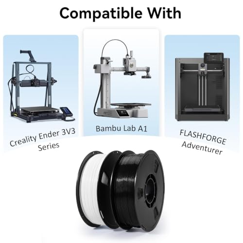Image of Dynta PLA 3D Printing Filament 1KG - 1.75mm High Precision ±0.02mm 3D Printer Filament, Compatible with Creality Ender-3 V3, Prusa Mini+, Perfect for Beginners and Hobby DIY Users, Black & White