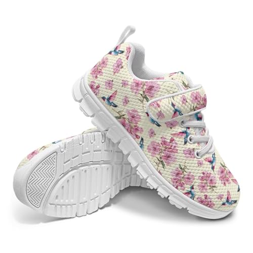 Little Kid Shoes Kids Boys Girls Tennis Shoes Sport Running Shoes Fashion Sneakers Hummingbird Cherry Blossom Pattern（White Sole）4