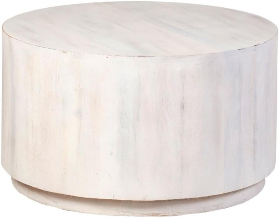 Carolina Classic Krissa 30" Round Mango Wood Coffee Table in Whitewash