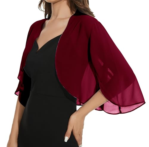 Image of Womens Chiffon 3 /4 Sleeve Shrugs Lightweight Open Front Cropped Cardigan for Dress