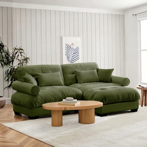 Image of SoarFlash L Shaped Couches for Living Room, Small Sectional Sofa Set with Reversible Chaise, Modern Designed Sleeper Sofas and Modular Couch Function, Suitable for Small Spaces in Apartment, Green