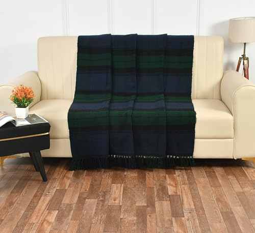 Image of Acrylic Soft Handloom Throw - 125x150 cm (50x60 inches) | Ultra Soft Warm Sofa Throw Blanket with Tassels | Checked Pattern Decorative Couch & Bed Throw