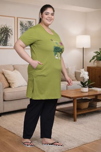 Image of RYSH Women's Printed Cotton Plus Size Longline T-Shirt with Pockets | Cotton fabric - soft longline T-shirt with easy plus-size fit