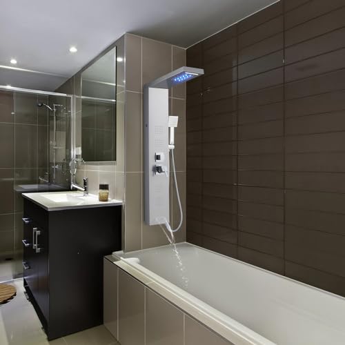 Image of ROVOGO LED Shower Panel Tower System with Lights, 5 Shower Modes, 46.5 Inch