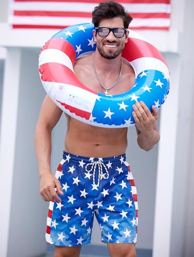 Mens USA Flag Swimming Short Quick Dry Memorial Day Beach Shorts 5" Freedom Bathing Suit Patriotic Swimsuit XL4