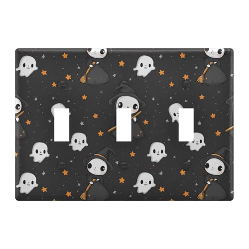 Light Switch Cover Ghost Black Halloween Wall Plates for Electrical Outlets 3 Gang 202b7101